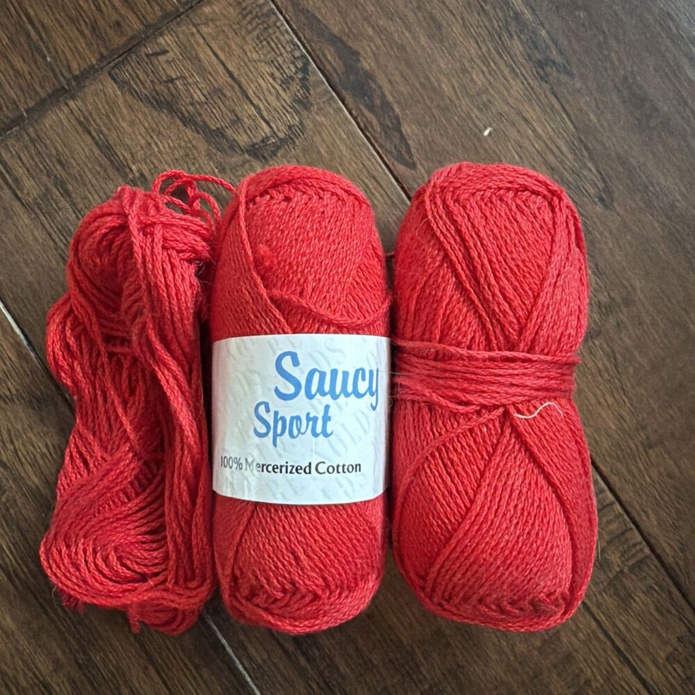 2 Plus 1 Partial Skeins Reynolds Yarn Saucy Sport 100% Cotton Red